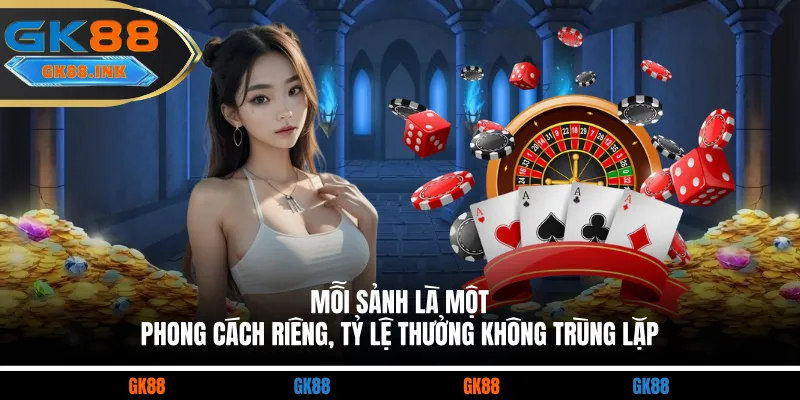 Mỗi sảnh là một phong cách riêng, tỷ lệ thưởng không trùng lặp